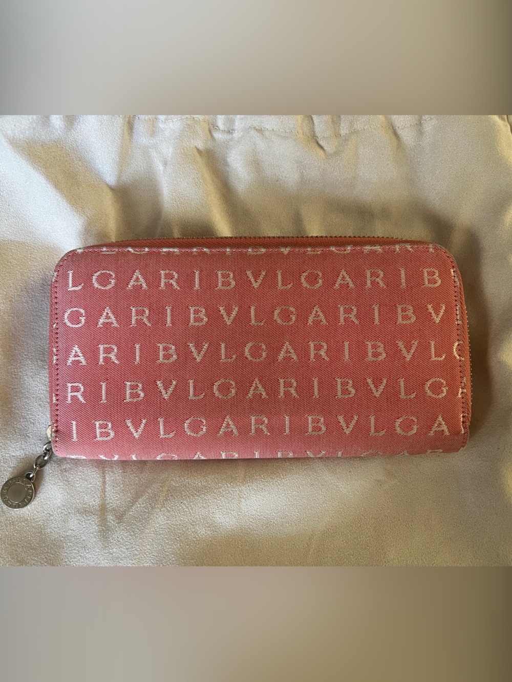 Bulgari LogoMania Pink Logo Zip-Around Wallet